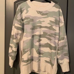 aerie Camouflage Crewneck Sweatshirt in Sage and Cream